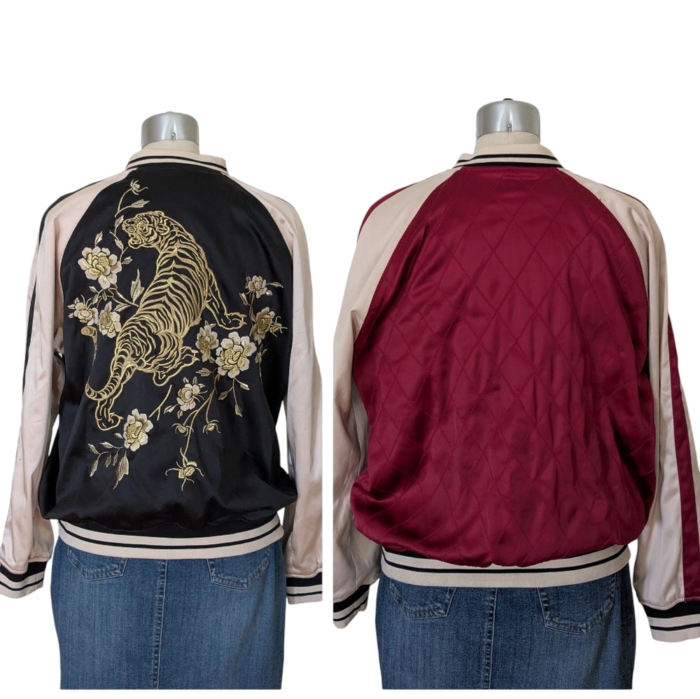 Express Reversible Satin Baseball Jacket Size Lar… - image 2